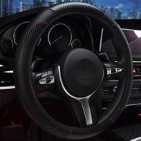 Car Steering Wheel Cover - Elastic, Lineless, Carbon Fiber Pattern Leather, All-Season Universal
