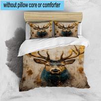 Golden Antlered Deer 3pcs Bedding,Including 1pc Duvet Cover And 2pcs Pillowcases Perfect for Christmas,Ideal for Bedroom, Dormitory 135cm*200cm