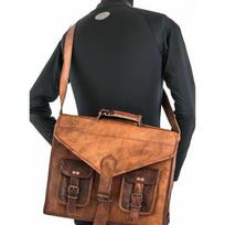New Men Real Goat Leather Vintage Brown Messenger Shoulder Laptop Bag Briefcase 11 x 15 x 4 ruda