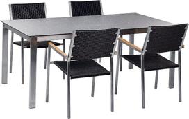 Beliani Lauko baldų komplektas stalas su stiklu granito efektu ir 4 kėdės iš technoratano Black COSOLETO/GROSSETO | 419040 Bel | 4255664840592