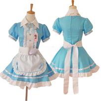 Lolita juodai balta tarnaitės suknelė, miela moteriška Kawaii suknelė, vaidmenų žaidimo kostiumas, Helovino vakarėlis Cosplay drabužiai trumpomis rankovėmis S mėlyna