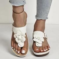 fashion Women's Flower Decor Thong Sandals, Comfortable Open ToeSlip On Shoes, Women's Fashion Flip Flops 36 balta