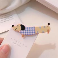 Žavingas animacinis šuniuko plaukų segtukas - Mielas mergaitiškas  krokodiliukas  kirpčiams į šoną, saldus naujas plaukų aksesuarų stilius Plaid Puppy Hairpin mėlyna