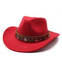 Western Denim Woolen Jazz Top Hat Fashion Concave Men And Women Felt Jazz Hat M（56-58cm） raudona