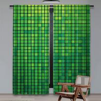 2Pcs Green Curtain Abstract Vibrant Square Pixel Mosaic Design Geometric Technology Grid Suitable For Bedroom Bathroom Living 29x65in(75x166cm)