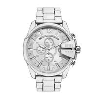 Diesel Men's Mega Chief Stainless Steel Chronograph Watch, Color: SilverWhite (Model: DZ4660), WhiteFlyaway Orchid, Mega Chief.