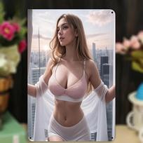 Vintage Women Robe Aluminum Metal Tin Sign City Sunset Scene Wall Art Home Decor 20x30 gray