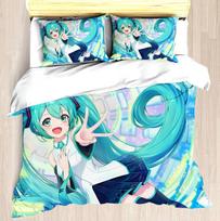 Hatsune Miku Antklodės užvalkalų rinkinys Antklodė Lovos patalynė 3D Vaikų lovos patalynės rinkinys 3 dalys 1 Antklodės užvalkalas Karališko dydžio 90X200CM
