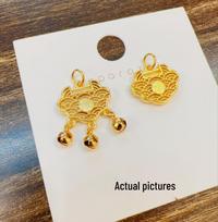 Brass Gold-Plated Filigree Longevity Lock Necklace with Auspicious Cloud Pendant