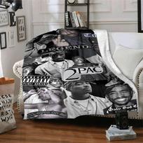 1 vnt. 2Pac Hip Hop pledas Minkštas lengvas visų sezonų daugiafunkcis užtiesalas sofai, lovai, biurui ir iškyloms, prancūziško stiliaus su ikonine albumo dailė ir citatomis 80x120cm black