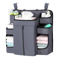 Baby Crib Hanging Organizers 6 Compartments Large Zippered Pocket Durable Fabric Nursery Storage Solution tamsiai pilka spalva