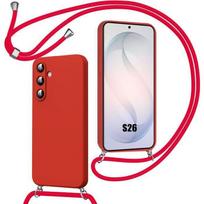 Case for Samsung Galaxy S26, Soft Shockproof Scratch-Resistant Silicone Protection with Red Shoulder Strap raudona