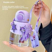 My Little Pony Tritan Kids Water Bottle With Dual Drinking Straws For School And Outdoor Use violetinė