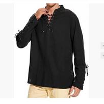 Men's Medieval Viking Shirt Renaissance Shirt Pirate Men's Long-Sleeved Halloween Cosplay Costume, Daily Casual Shirt XS juoda