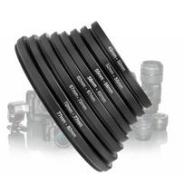 8pcs Metal Step Up Rings Universal Lens Filter Adapter Set 49-52-55-58-62-67-72-77-82mm juoda