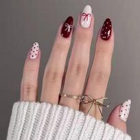 24Pcs Almond False Nail with Bows and Dot Designs Press on Nail Manicure Nail Decoration For Parties And Everyday Wear 1