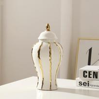 Gold Rim ceramic General pot Large ginger jar Vintage porcelain vase Peaked lid storage tank Flower vase Home decoration
