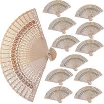 12pcs Sandalwood Fan, 8 Inch Chinese Wooden Openwork Personal Handheld Folding Fan For Wedding Party Home Decorations