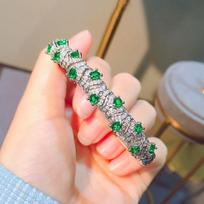 Imitation Mozambique Ruby Bracelet Micro Pave Full Diamond Emerald Color Gemstone Red Diamond Bangle