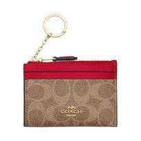COACH Skinny Id Case old Letter Logo Coated Canvas Card Holder Mini Women's Tan with Carnation Red Tan and carnation red auksas