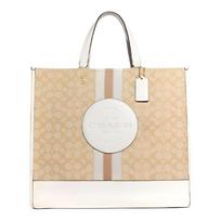 COACH Dempsey 40 Vertikali Didelės Talpos Klasikinė Presbiopijos Žakardo ir Išskirtinės Akmenukų Odos Pečių Crossbody Rankinė Didelė Moteriška Šviesiai Chaki ruda