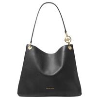 MICHAEL KORS Christina CHRISTINA Auksinis Metalinis Logotipas Karvės Oda ir Dirbtinė Oda Rankinė ant Peties Didelė Moteriška Juoda Vienspalvė juoda