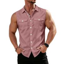 Mens casual shirts sleeveless button down shirt mens summer shirts with pockets for summer shirts for men uk M rožinė