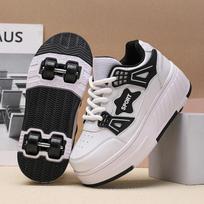 Boys Roller Skates Shoes Removable Flat Shoes Four Wheels Girls Roller Skates Sneakers for Women Boys Skate Shoes 29 juoda/balta
