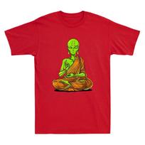 Alien Yoga Meditation Buddha UFO Zen Cosmic Inspired Design Funny Men's T-Shirt M