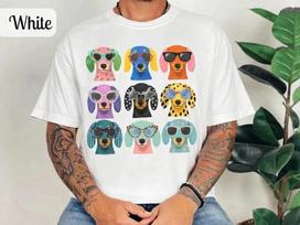 Colorful Dachshund Doxie Cute Dog Lover White T Shirt, Gift For Friends XL