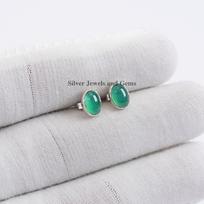 Natural Green Onyx Stud Earrings, 925 Sterling Silver Studs, Oval Onyx Studs, Gift for Mom, December Birthstone, Handmade Tiny Studs