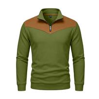 Spring Autumn Men Waffle Half Zip Pullover Contrast Faux Suede Shoulder Elbow Patches Long Sleeve Vintage Daily Office Streetwear Casual Sweatshirt S armijos žalia spalva