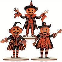 3Pcs Wooden Halloween Pumpkin Ornament 2D Flat Pumpkin Scarecrow Party Sign  Farmhouse Setting 3Pcs