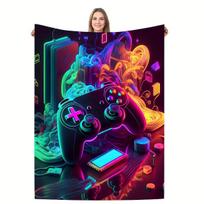 1pc Cool Gamepad Flannel Printed Blanket Contemporary Style Soft And Comfortable Blankets Travel Sofa Bed Office Home Decor Gift Size: 75*100cm, Weight: 230 GSM