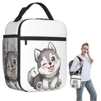 Cute Winking Kawaii Husky Insulated Lunch Bag for Women Kids Portable Food Boxes Thermal Lunch Box Tote One Size
