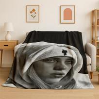 3D Billie Eilish Singer Star Flannel Blanket Soft Warm Throw Blanket for Bedroom Living Room Bed Travel Camping Picnic Gift Size: 75*100cm, Weight: 230 GSM