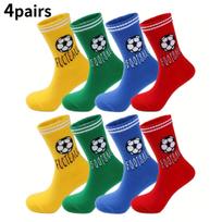 4 Pairs of Socks Sports Soccer Letter Pattern Boys Girls Trendy Versatile Striped Mid-Tube Socks Suitable for Daily Life 3-5 Years