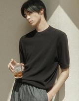 Work On Body Off [Washable] Marcel Cotton Basic Short Sleeve Knit [Black] Black (Black)/M