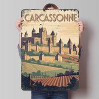 Carcassonne Castle Travel Printed Poster Customized Wall Art Retro Vintage Metal Tin Signs for Gamer Decoration Room House Decor 20X30CM
