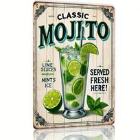 RetroTinWorks  Classic Mojito  Metal Sign | Vintage Cocktail Decor | Iron Material | Beach Houses & Themed Cafes | Mint Leaf 20X30CM