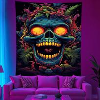Black Light Skeleton Tapestry psychedelic Neon Skeleton and Ghost UV Reaction Wall Hanging Bedroom Dormitory Home Decor 100X70CM