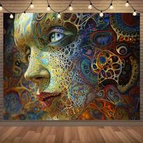 Psychedelic Fractal Face Tapestry Abstract Visual Tapestry Colorful Texture Women's Art Hanging Cloth Room Decoration 100X70CM