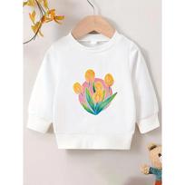 Kids Sweatshirt,Yellow Tulip Print Spring/Autumn Fresh Style Long Sleeve Round Neck Sweatshirt 110 balta