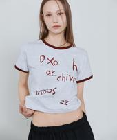 D So H Kitsch Semi-Crop Ringer T-Shirt White Melange/Wine