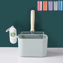 8pcs Cat Litter Scoop Set, includes scoop, trash can, bag dispenser and bags. Dual-grid design for fast sifting and easy cleaning. mėlyna