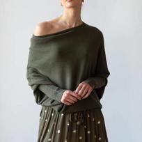 Womens Neck Tunic Tops Fall Baggy Slouchy Pullover Sweaters One-shoulder Knitted Pullover American Loose Versatile Bat Sleeve Knitted Sweater Top S