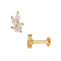 POENNIS 14KT Solid Gold Clear Crystal Helix Ear Piercing Labret with Lab-grown Diamond Diath Tragus Gold Stud Earring for Women auksas