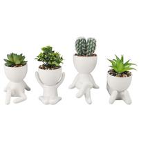 4pcs Artificial Succulent Planter Pot Human Shaped Cute Ceramic Plastic Labor Saving Fake