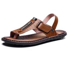 New Summer Outdoor Flip Flops Men sandals Comfortable Casual Leather Men Breathable Beach Shoes Sandals Plus Size 38~48 D39 38 ruda