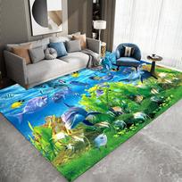 3D Ocean Animal Underwater World Colorful Area Rug Machine Washable Carpet Ideal for For Bedroom, Living Room, Kitchen Floor Mat 40x60cm blue